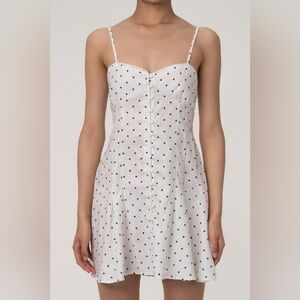 Zara Polka Dot Spaghetti Strap Button Down Lace Up Pleated Mini Sundress